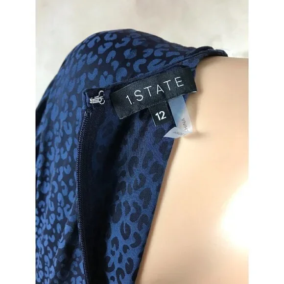 1.STATE Women's Blue Silky Sheen Surplice V-neck Leopard Print Jumpsuit NWD 12 - Picture 8 of 9